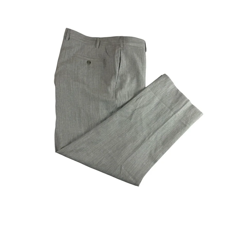 PETER MILLAR Dress Pants Mens 36x30 Gray Wool Linen Flat Front Made Italy